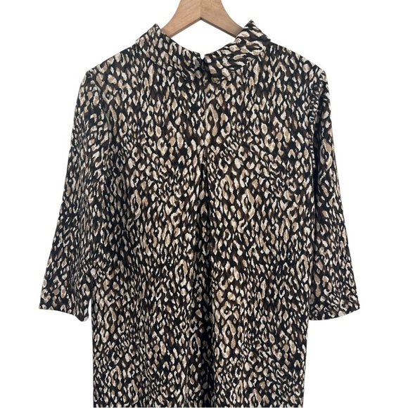 J McLaughlin Leopard Print Mock Neck Knit Shift Dress Brown Black Tan Medium - Picture 3 of 8